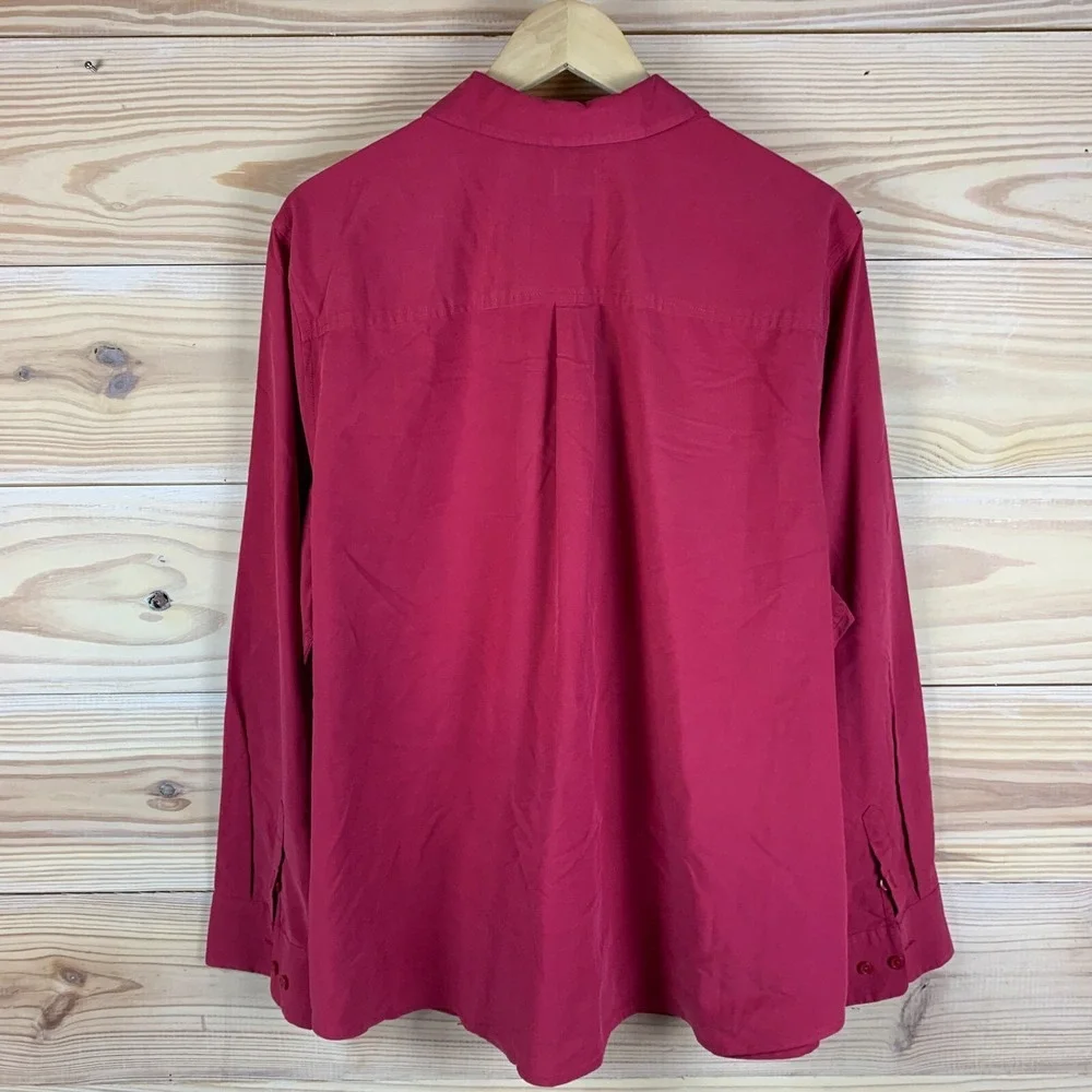 Chicos Blouse Womens 4 Pink Button Up Gold Painted XXL 20-22 Travel Relaxed‎